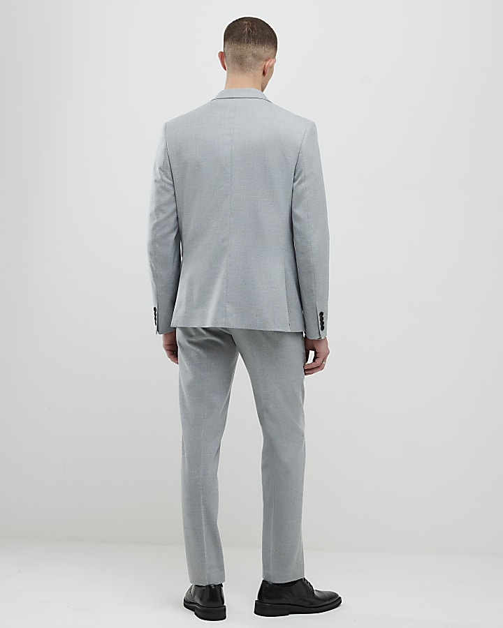 Grey Slim Fit Textured Suit Trousers