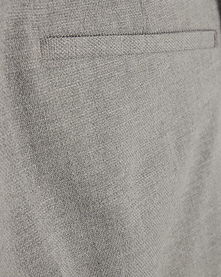 Grey Slim Fit Textured Suit Trousers