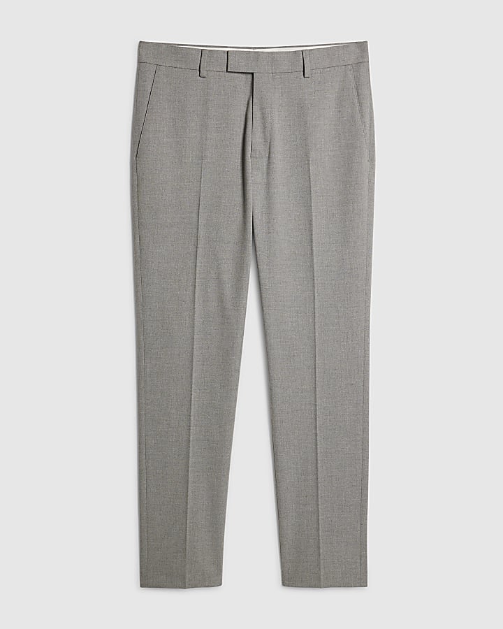 Grey Slim Fit Textured Suit Trousers