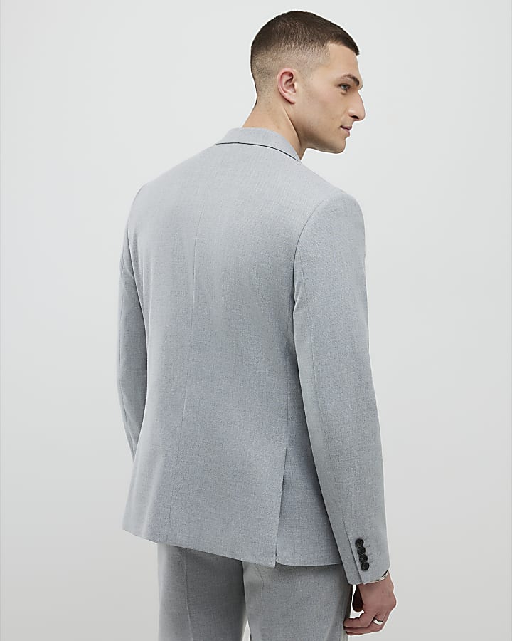 Grey Slim Fit Textured Suit Jacket