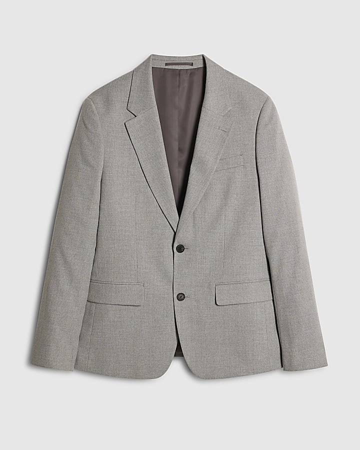 Grey Slim Fit Textured Suit Jacket