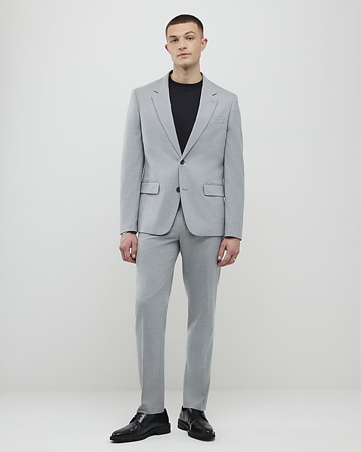 Grey Slim Fit Textured Suit Jacket