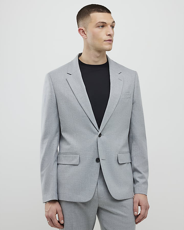 Grey Slim Fit Textured Suit Jacket