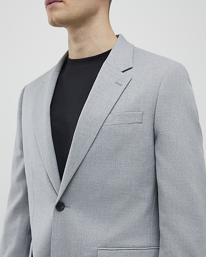 Grey Slim Fit Textured Suit Jacket