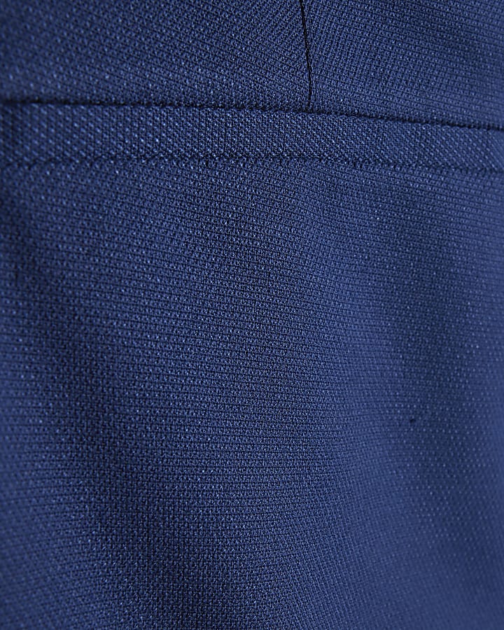 Blue Slim Fit Textured Suit Trousers