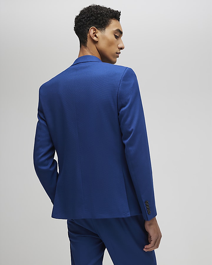 Blue Slim Fit Textured Suit Jacket