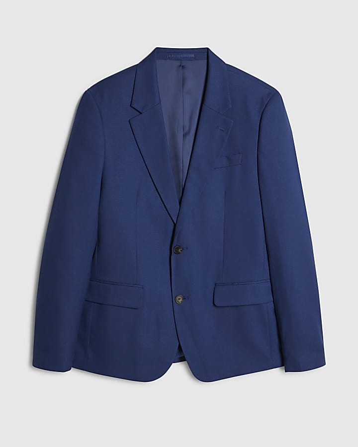 Blue Slim Fit Textured Suit Jacket