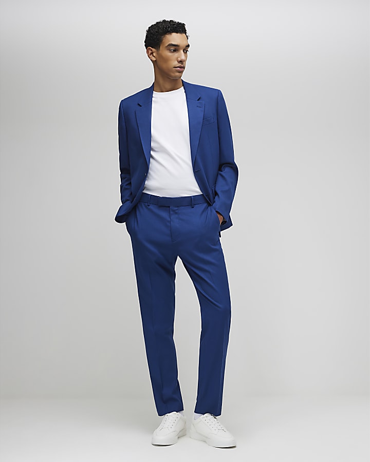 Blue Slim Fit Textured Suit Jacket