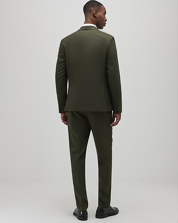 Green Slim Fit Textured Suit Trousers
