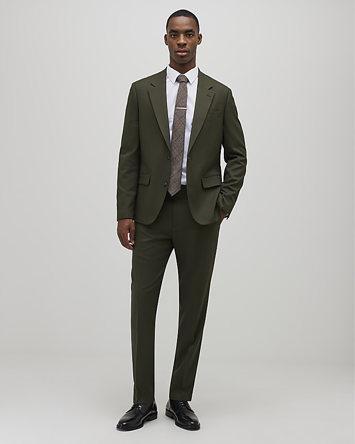 Green Slim Fit Textured Suit Trousers