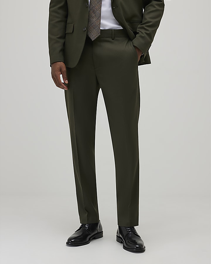 Green Slim Fit Textured Suit Trousers