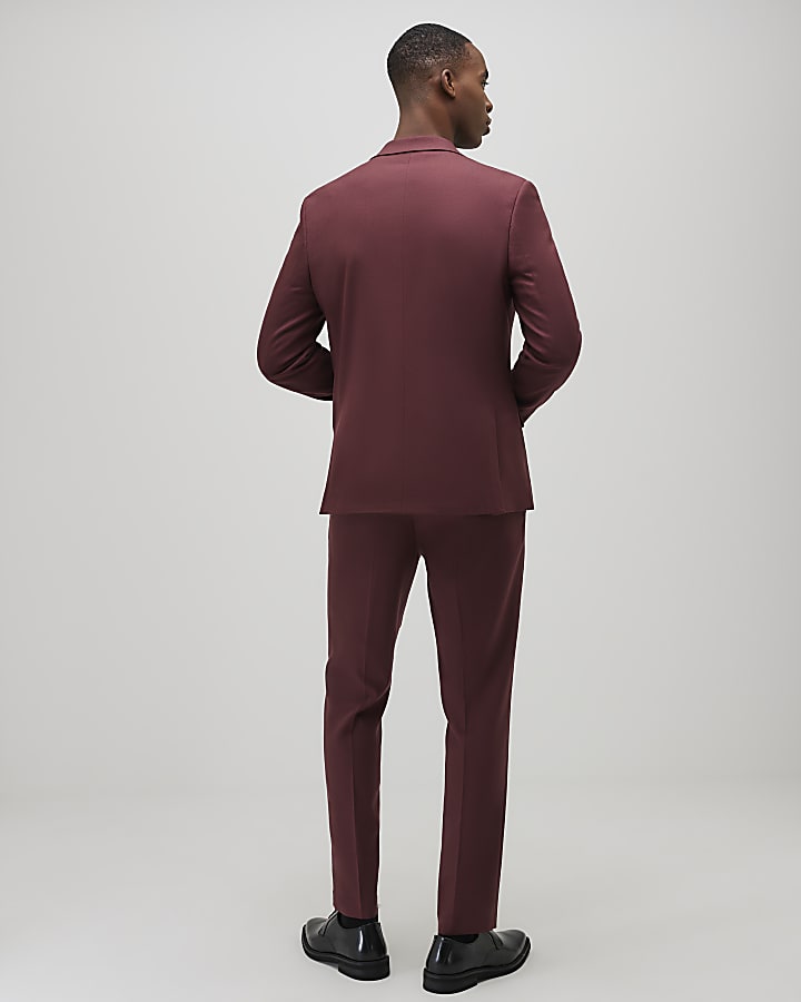 Red Slim Fit Texture Suit Trousers