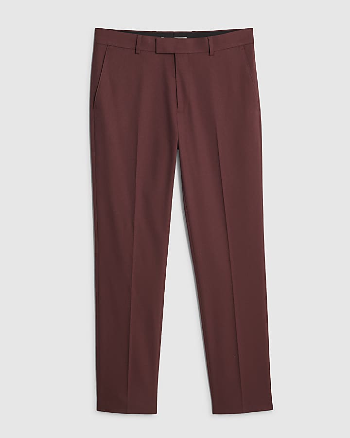 Red Slim Fit Texture Suit Trousers