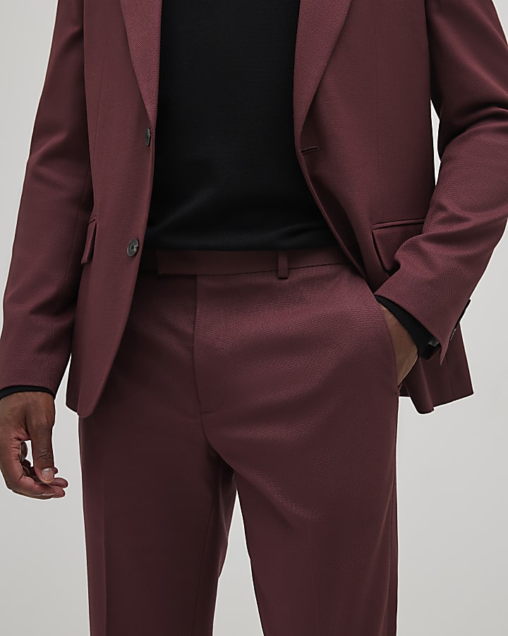 Red Slim Fit Texture Suit Trousers