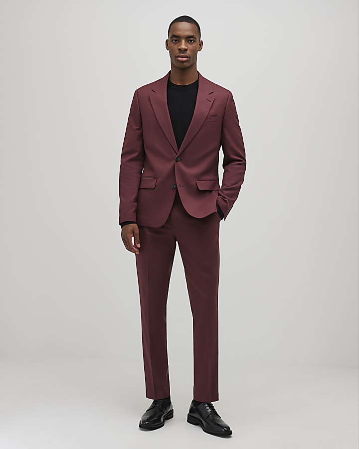 Red Slim Fit Texture Suit Trousers