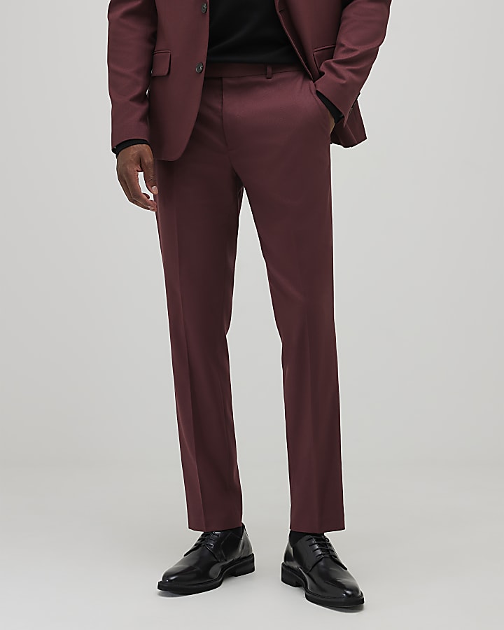 Red Slim Fit Texture Suit Trousers