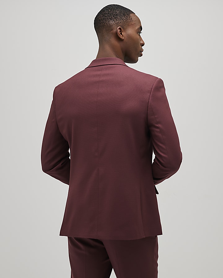 Red Slim Fit Textured Suit Jacket