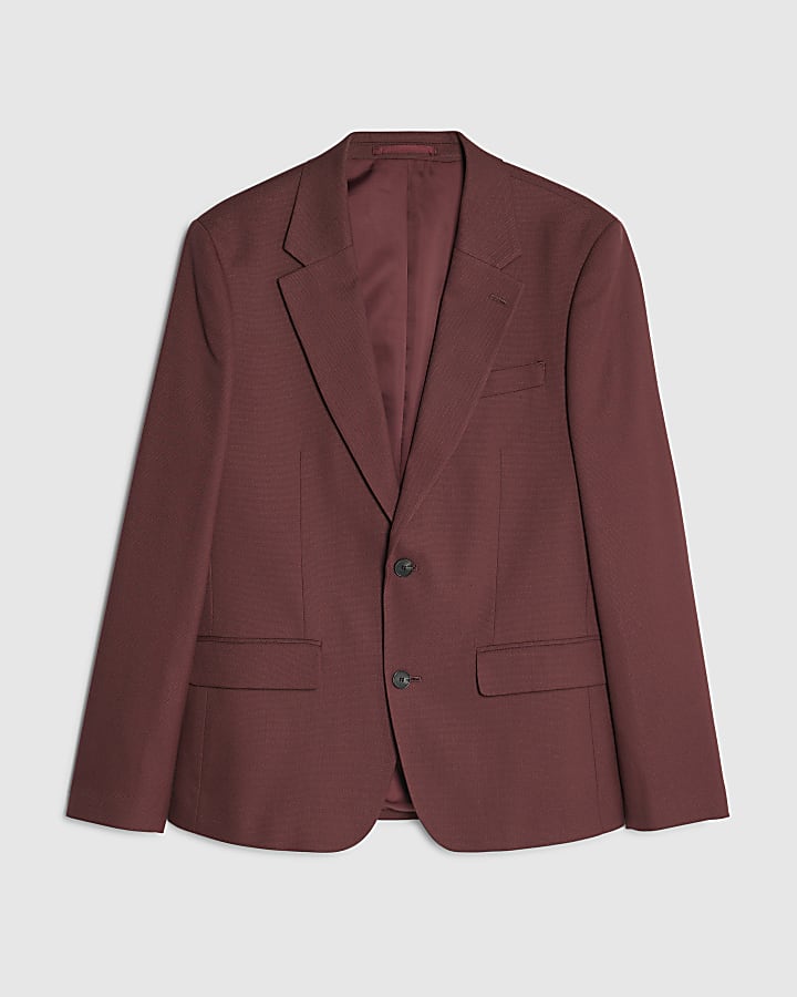 Red Slim Fit Textured Suit Jacket