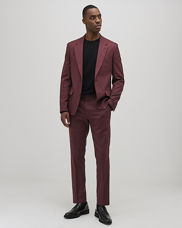 Red Slim Fit Textured Suit Jacket