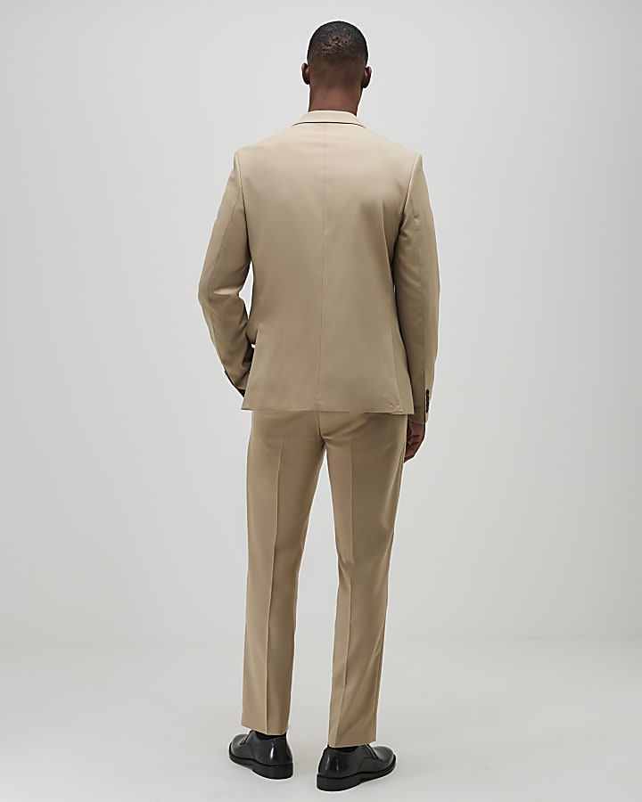 Beige Slim Fit Texture Suit Trousers