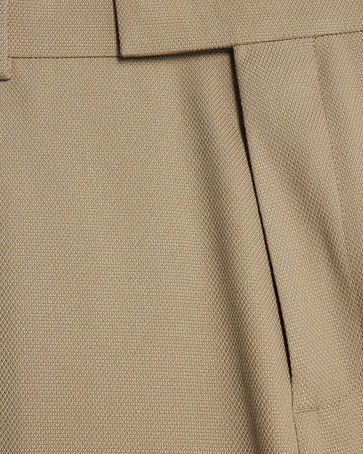 Beige Slim Fit Texture Suit Trousers