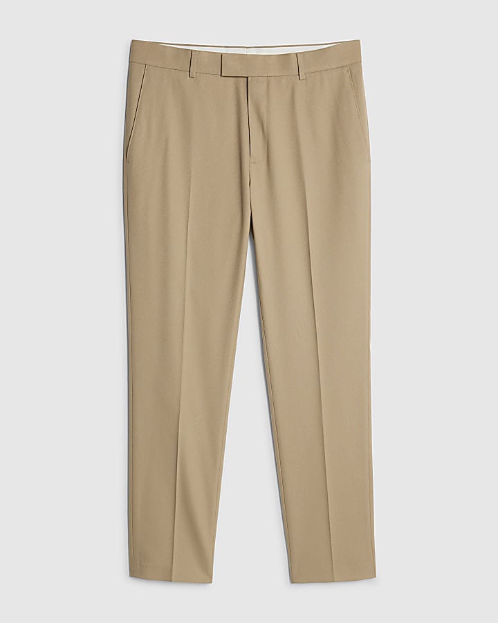 Beige Slim Fit Texture Suit Trousers