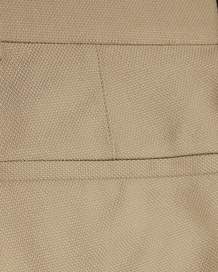 Beige Slim Fit Texture Suit Trousers