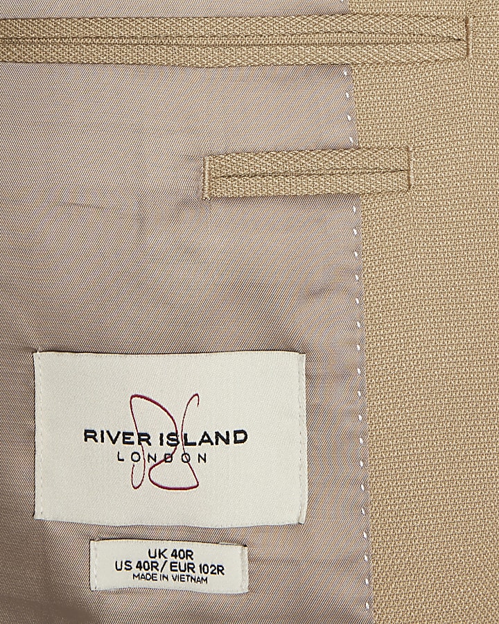 Beige Slim Fit Textured Suit Jacket