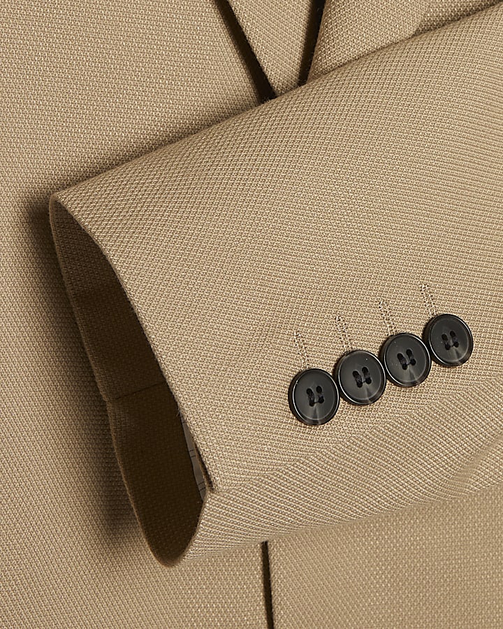 Beige Slim Fit Textured Suit Jacket