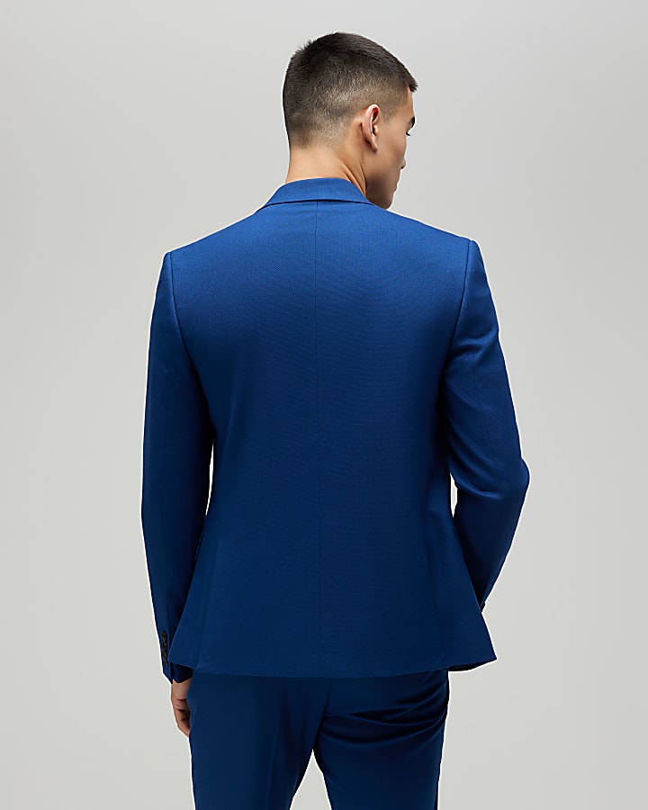 Blue Skinny Fit Textured Suit Jacket