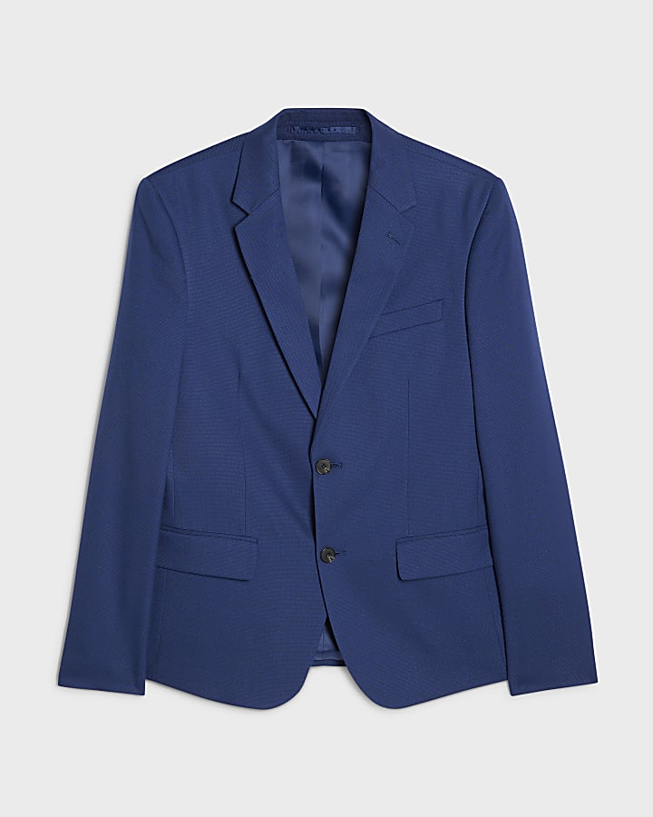 Blue Skinny Fit Textured Suit Jacket