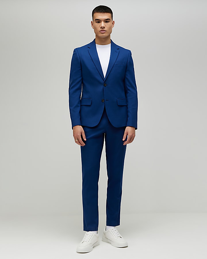 Blue Skinny Fit Textured Suit Jacket