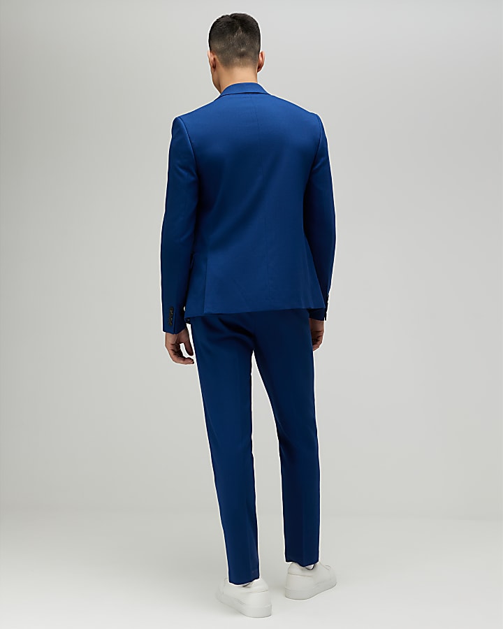 Blue Skinny Fit Textured Suit Trousers