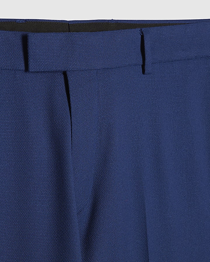 Blue Skinny Fit Textured Suit Trousers