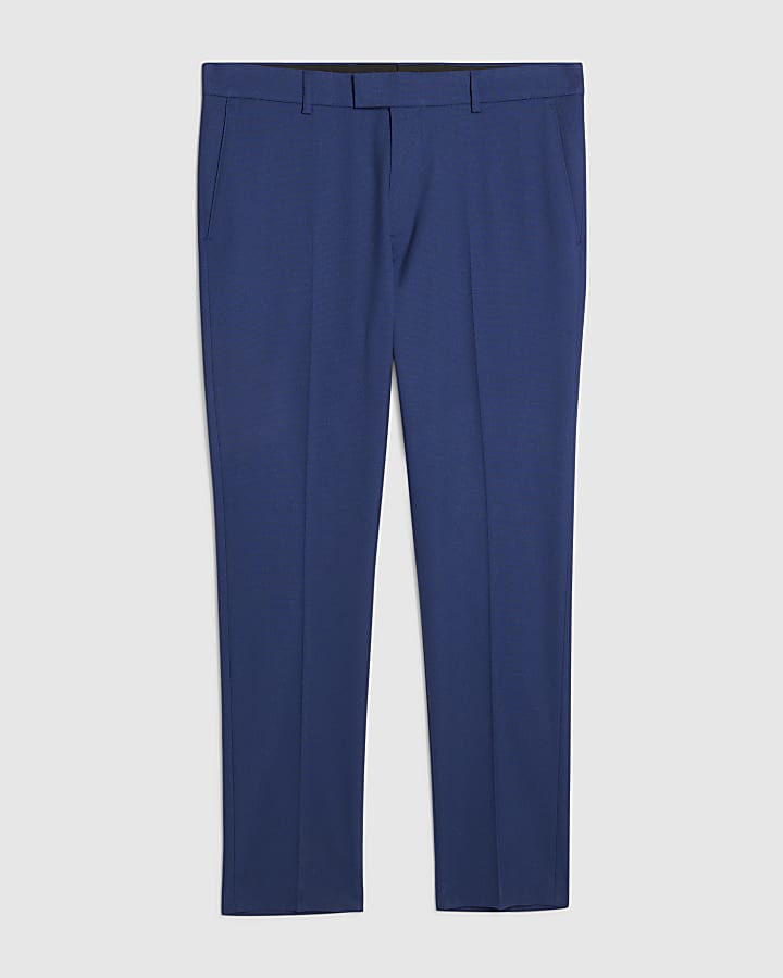 Blue Skinny Fit Textured Suit Trousers