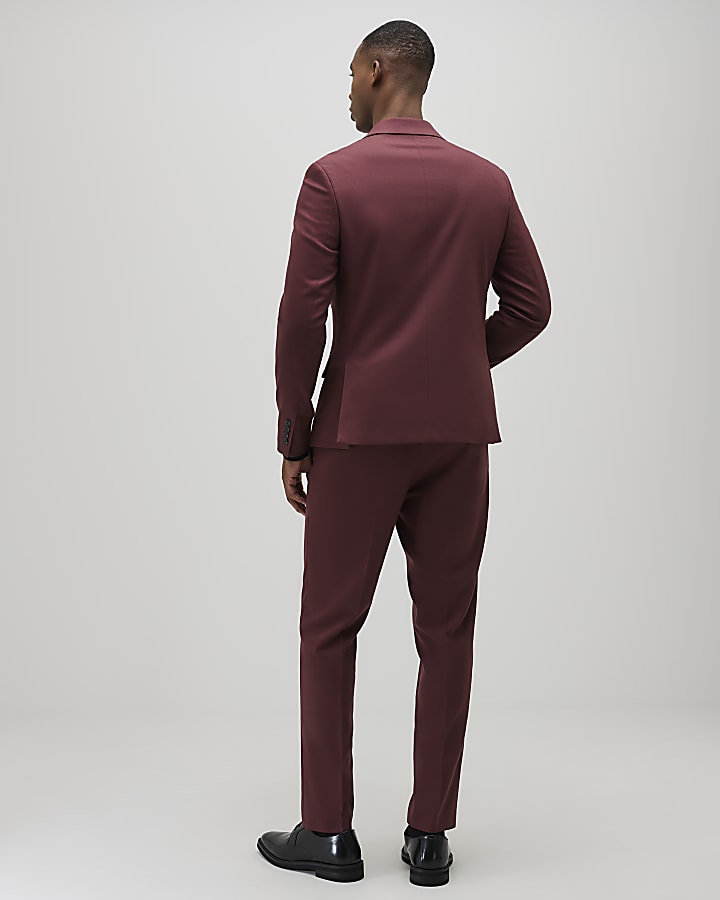 Red Skinny Fit Textured Suit Trousers