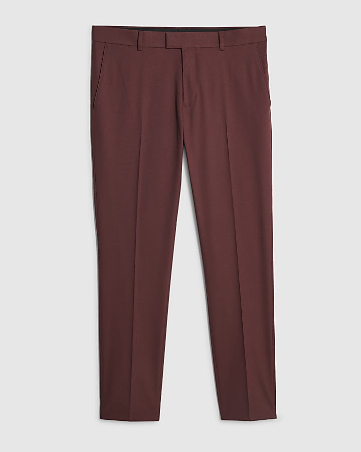 Red Skinny Fit Textured Suit Trousers