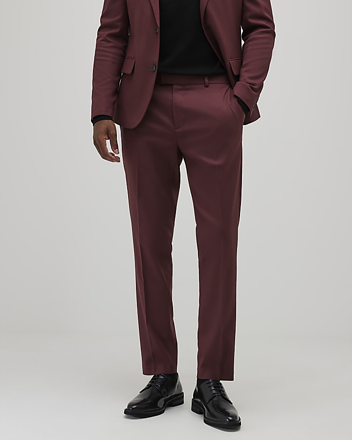Red Skinny Fit Textured Suit Trousers