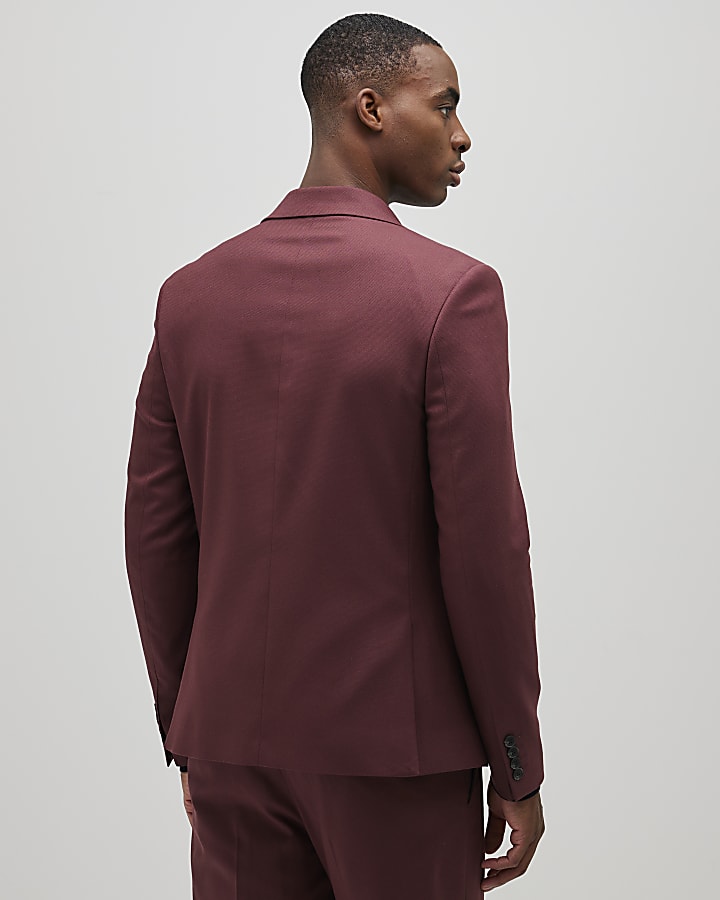 Red Skinny Fit Textured Suit Jacket