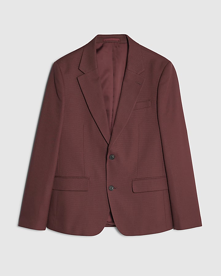 Red Skinny Fit Textured Suit Jacket