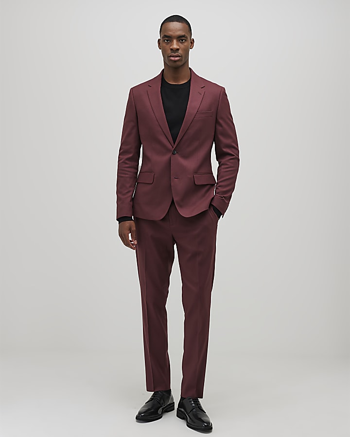 Red Skinny Fit Textured Suit Jacket