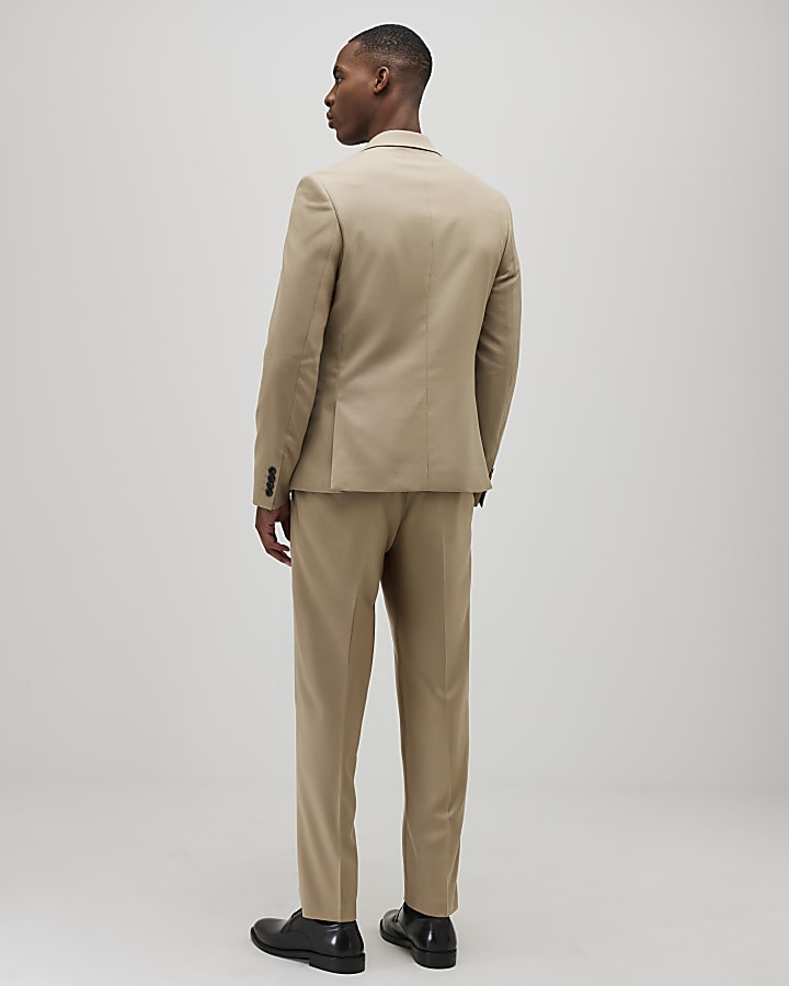Stone Skinny Fit Textured Suit Trousers