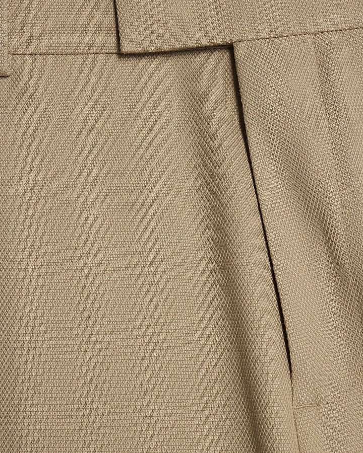 Stone Skinny Fit Textured Suit Trousers