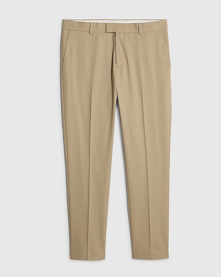 Stone Skinny Fit Textured Suit Trousers