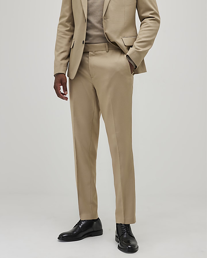 Stone Skinny Fit Textured Suit Trousers