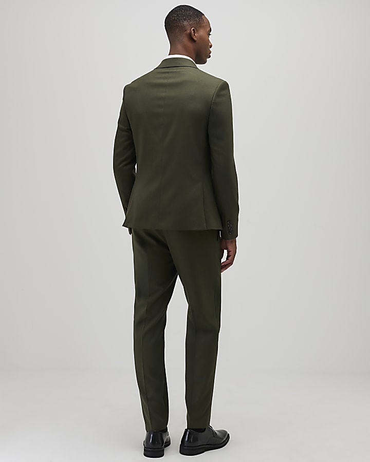 Green Skinny Fit Textured Suit Trousers