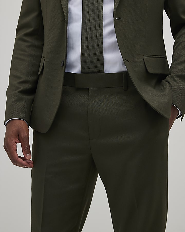 Green Skinny Fit Textured Suit Trousers