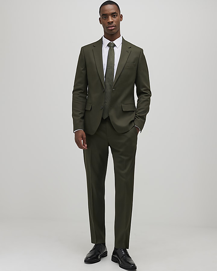 Green Skinny Fit Textured Suit Trousers