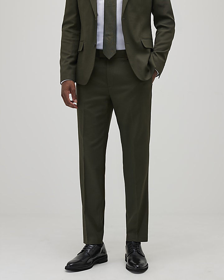 Green Skinny Fit Textured Suit Trousers