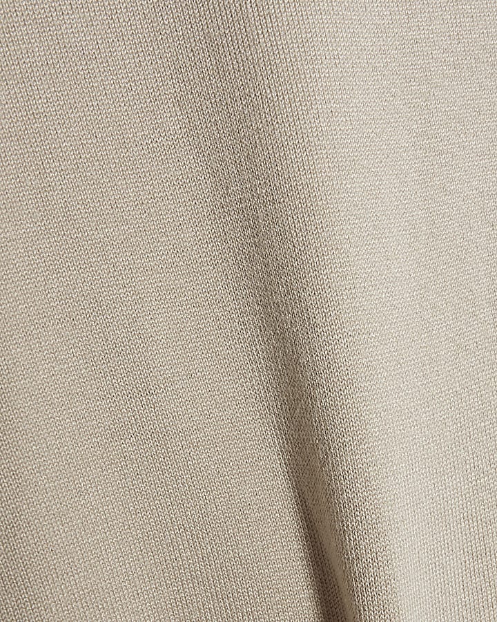Beige Slim Fit Zipped Polo Shirt